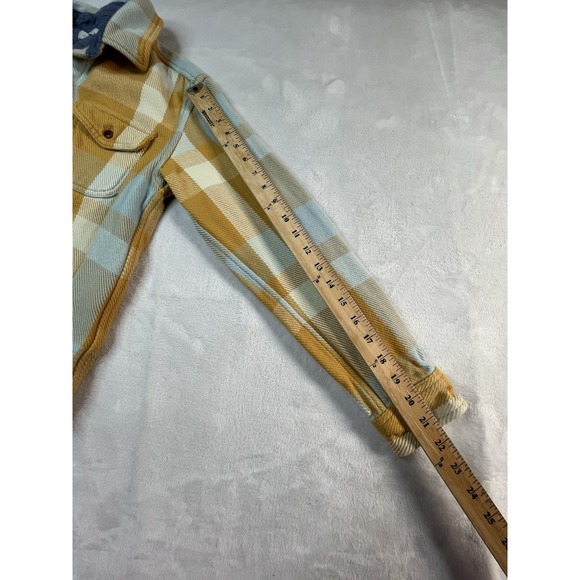 OUTERKNOWN Blanket Shirt Womens XS / S  Yellow Light Blue Plaid - Picture 13 of 14